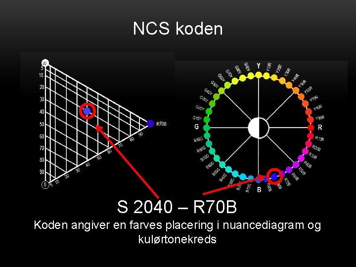 NCS koden S 2040 – R 70 B Koden angiver en farves placering i