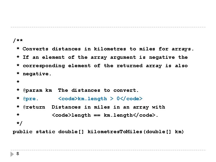 /** * Converts distances in kilometres to miles for arrays. * If an element /** * Converts distances in kilometres to miles for arrays. * If an element