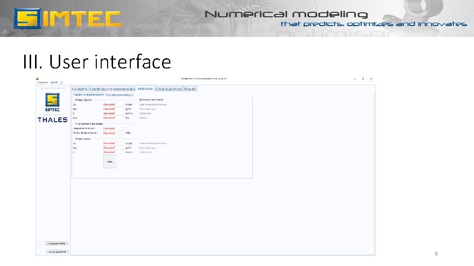 III. User interface 9 
