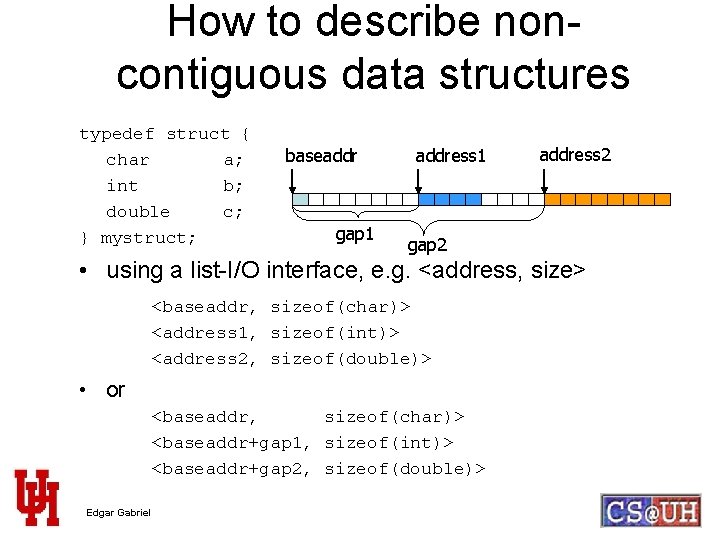 How to describe noncontiguous data structures typedef struct { char a; int b; double