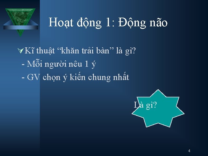 Hoạt động 1: Động não Ú Kĩ thuật “khăn trải bàn” là gì? -