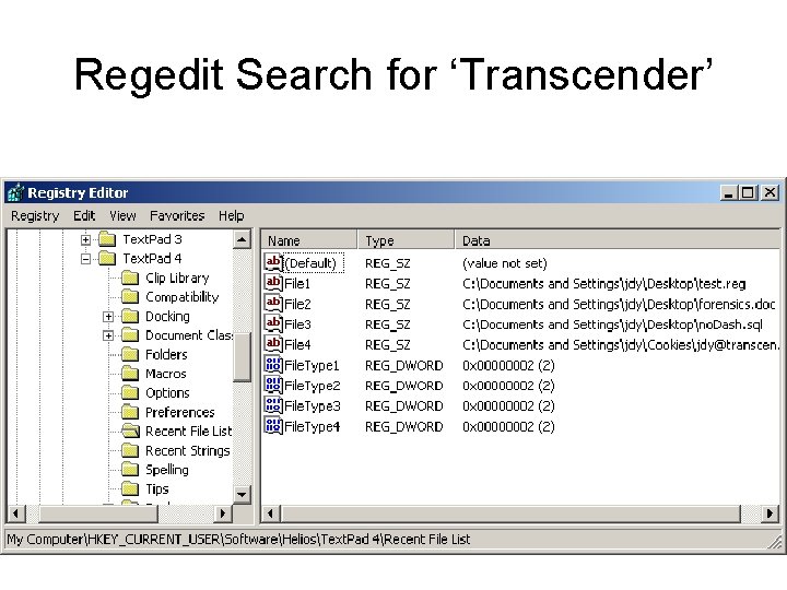 Regedit Search for ‘Transcender’ 