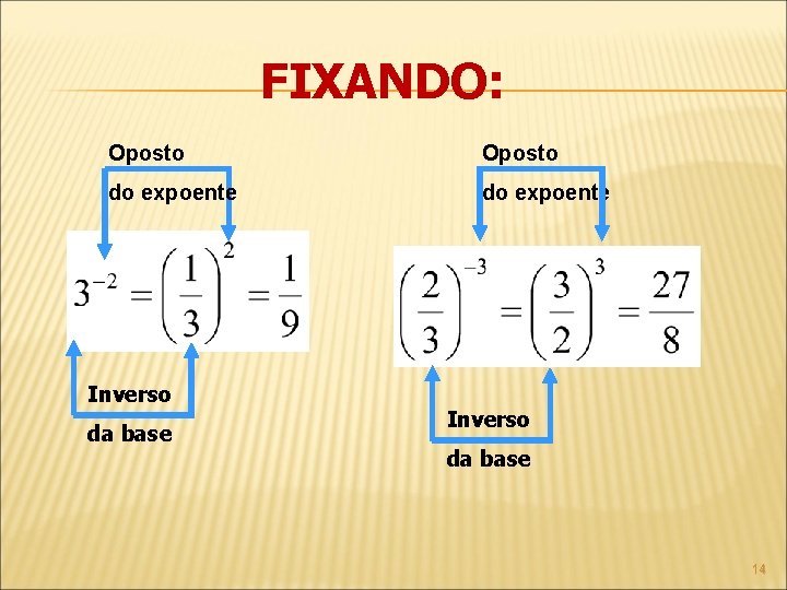 FIXANDO: Oposto do expoente Inverso da base 14 