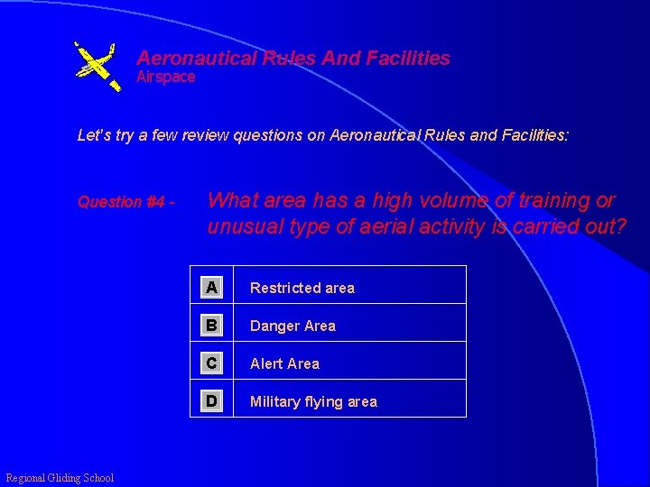 Aeronautical Rules And Facilities Airspace Let's try a few review questions on Aeronautical Rules