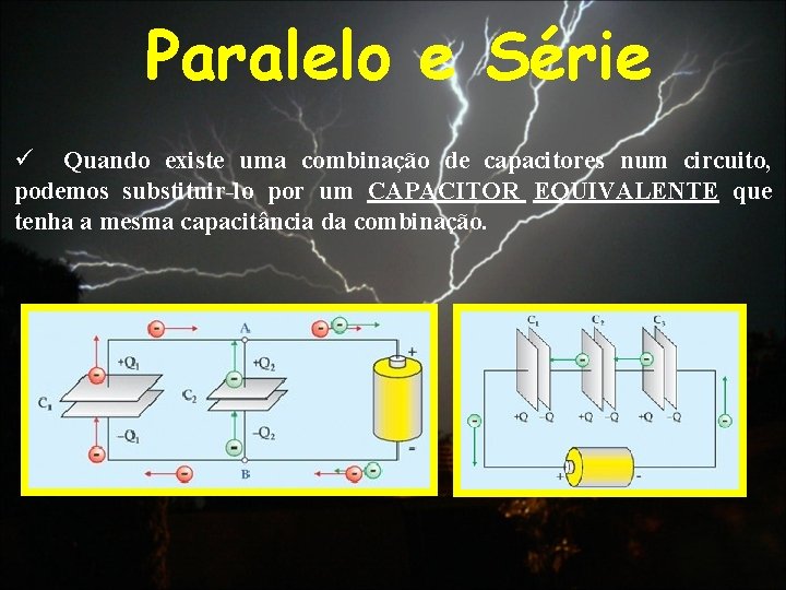 Paralelo e Série ü Quando existe uma combinação de capacitores num circuito, podemos substituir-lo