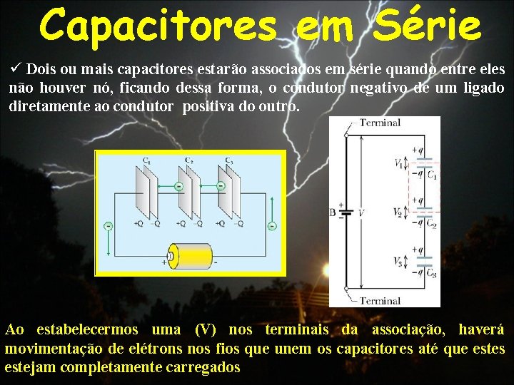 Capacitores em Série ü Dois ou mais capacitores estarão associados em série quando entre