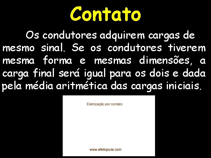 Contato Os condutores adquirem cargas de mesmo sinal. Se os condutores tiverem mesma forma