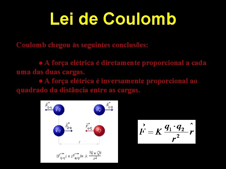 Lei de Coulomb chegou às seguintes conclusões: A força elétrica é diretamente proporcional a