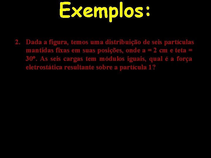 Exemplos: 2. Dada a figura, temos uma distribuição de seis partículas mantidas fixas em