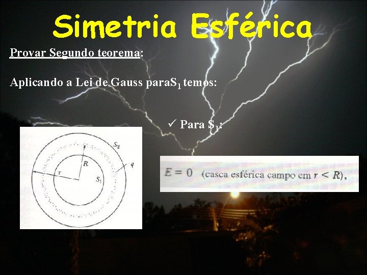 Simetria Esférica Provar Segundo teorema: Aplicando a Lei de Gauss para. S 1 temos: