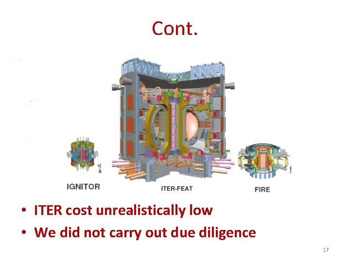 Cont. • ITER cost unrealistically low • We did not carry out due diligence Cont. • ITER cost unrealistically low • We did not carry out due diligence