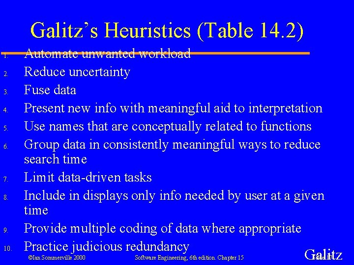 Galitz’s Heuristics (Table 14. 2) 1. 2. 3. 4. 5. 6. 7. 8. 9. Galitz’s Heuristics (Table 14. 2) 1. 2. 3. 4. 5. 6. 7. 8. 9.
