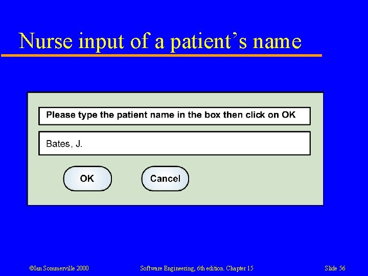 Nurse input of a patient’s name ©Ian Sommerville 2000 Software Engineering, 6 th edition. Nurse input of a patient’s name ©Ian Sommerville 2000 Software Engineering, 6 th edition.