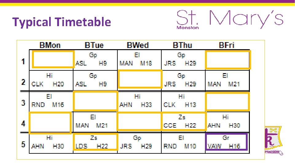 Typical Timetable 