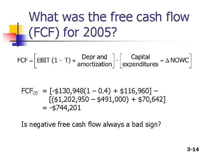 What was the free cash flow (FCF) for 2005? FCF 05 = [-$130, 948(1