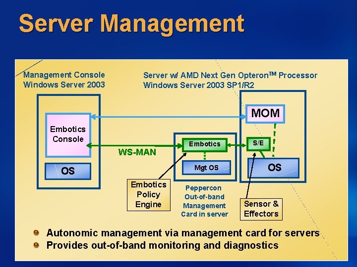 Server Management Console Windows Server 2003 Server w/ AMD Next Gen Opteron. TM Processor