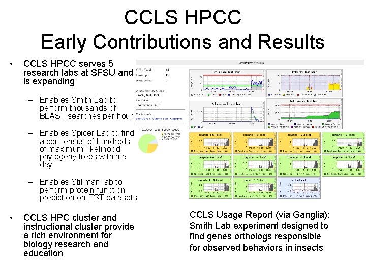 CCLS HPCC Early Contributions and Results • CCLS HPCC serves 5 research labs at