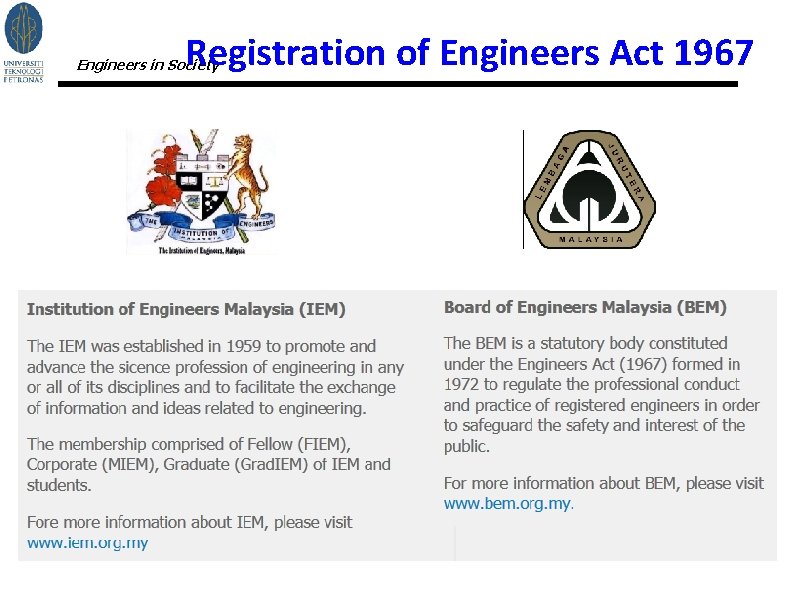 Registration of Engineers Act 1967 Engineers in Society 