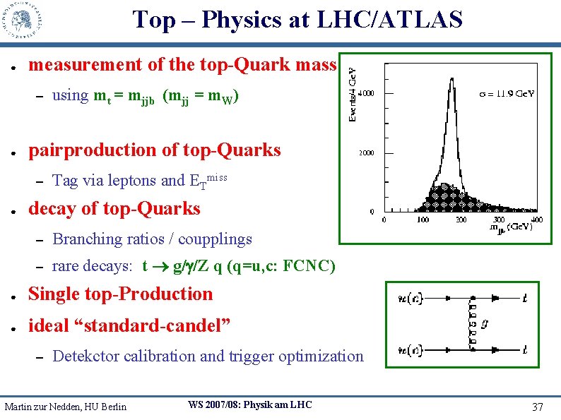Top – Physics at LHC/ATLAS ● measurement of the top-Quark mass – ● pairproduction