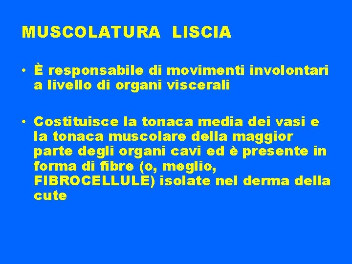 MUSCOLATURA LISCIA • È responsabile di movimenti involontari a livello di organi viscerali •