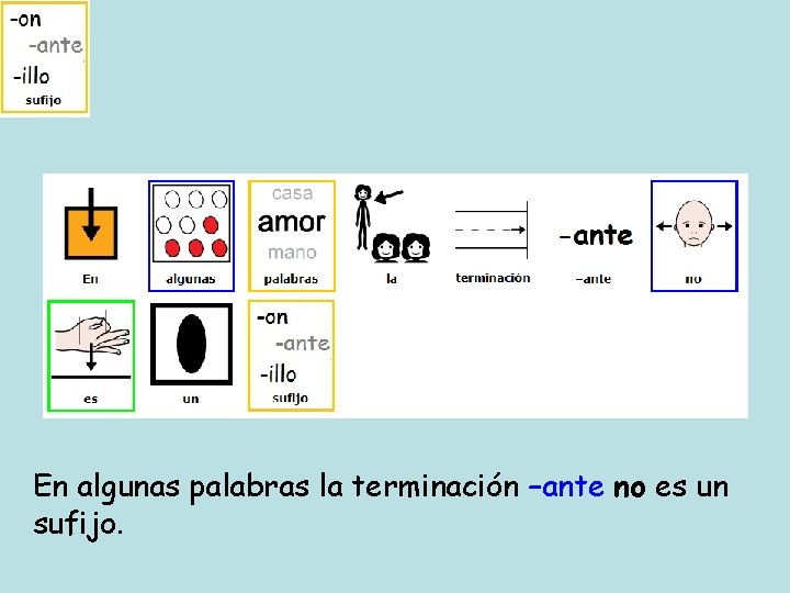 En algunas palabras la terminación –ante no es un sufijo. 