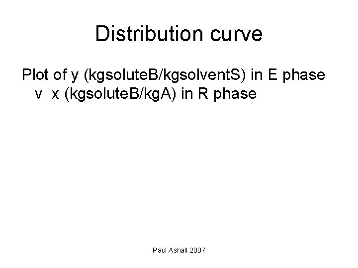 Distribution curve Plot of y (kgsolute. B/kgsolvent. S) in E phase v x (kgsolute.