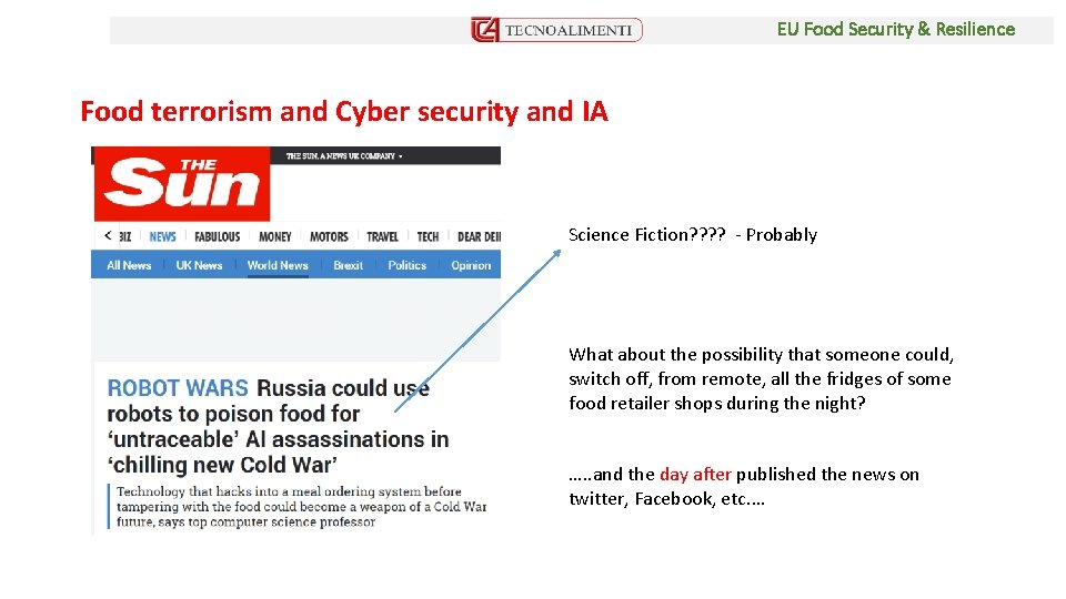 EU Food Security & Resilience Food terrorism and Cyber security and IA Science Fiction?