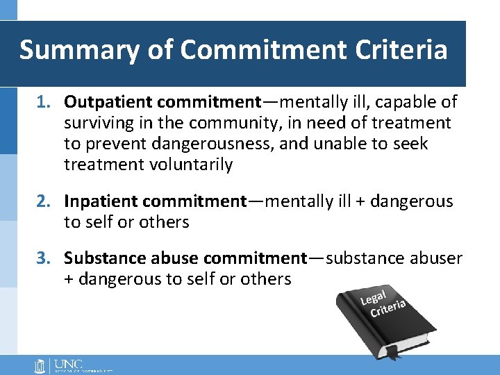 Summary of Commitment Criteria 1. Outpatient commitment—mentally ill, capable of surviving in the community, Summary of Commitment Criteria 1. Outpatient commitment—mentally ill, capable of surviving in the community,