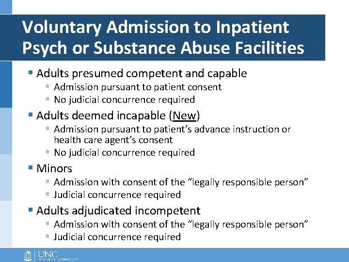 Voluntary Admission to Inpatient Psych or Substance Abuse Facilities § Adults presumed competent and Voluntary Admission to Inpatient Psych or Substance Abuse Facilities § Adults presumed competent and