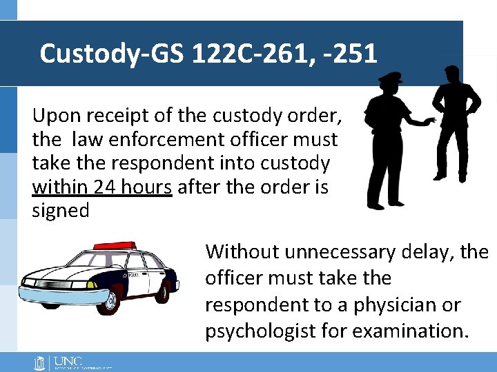 Custody-GS 122 C-261, -251 Upon receipt of the custody order, the law enforcement officer Custody-GS 122 C-261, -251 Upon receipt of the custody order, the law enforcement officer