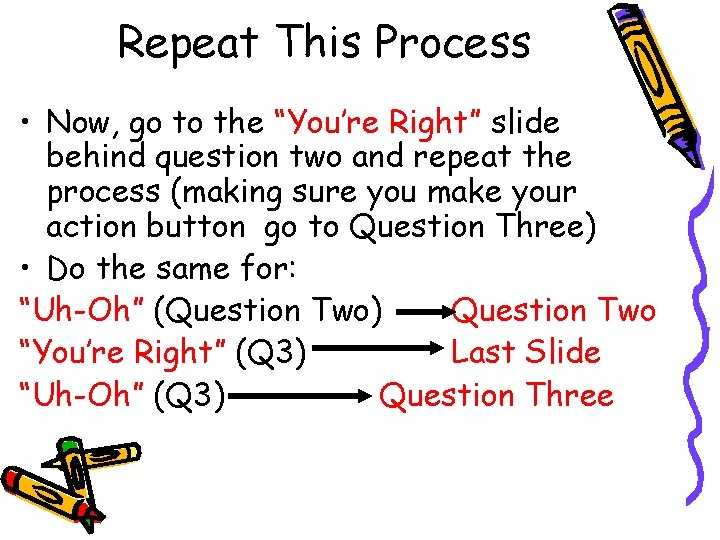 Repeat This Process • Now, go to the “You’re Right” slide behind question two Repeat This Process • Now, go to the “You’re Right” slide behind question two