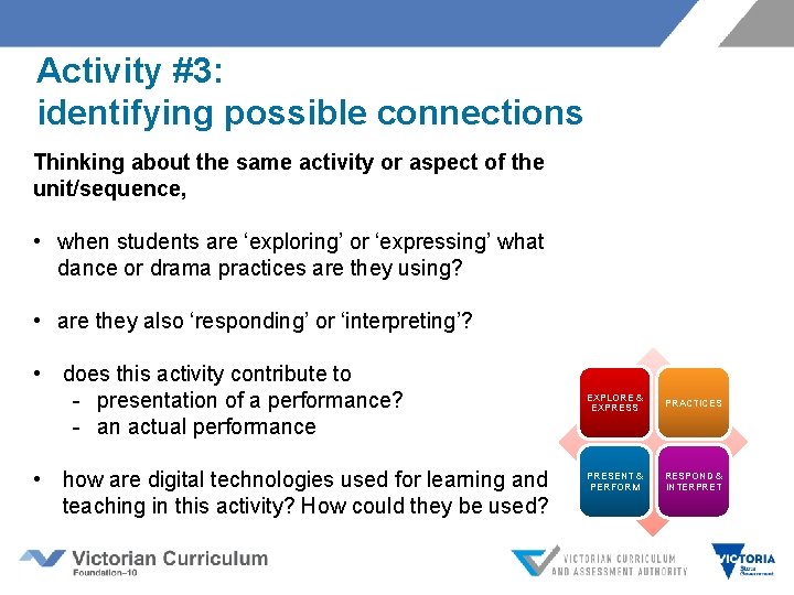 Activity #3: identifying possible connections Thinking about the same activity or aspect of the Activity #3: identifying possible connections Thinking about the same activity or aspect of the