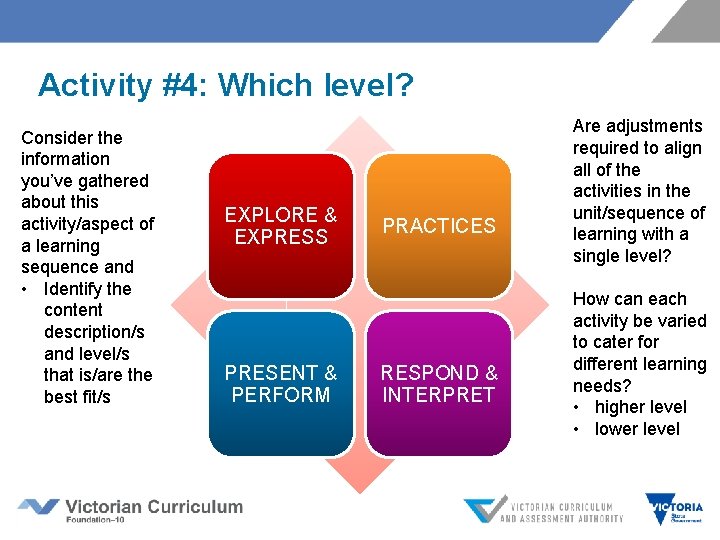 Activity #4: Which level? Consider the information you’ve gathered about this activity/aspect of a Activity #4: Which level? Consider the information you’ve gathered about this activity/aspect of a