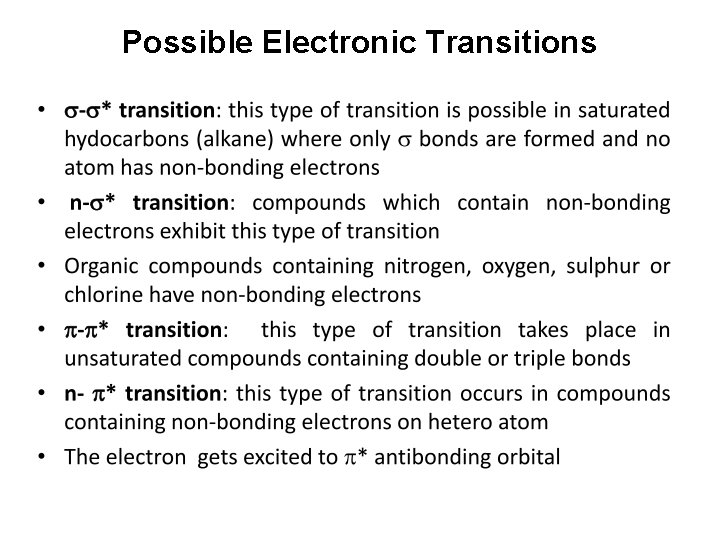 Possible Electronic Transitions 