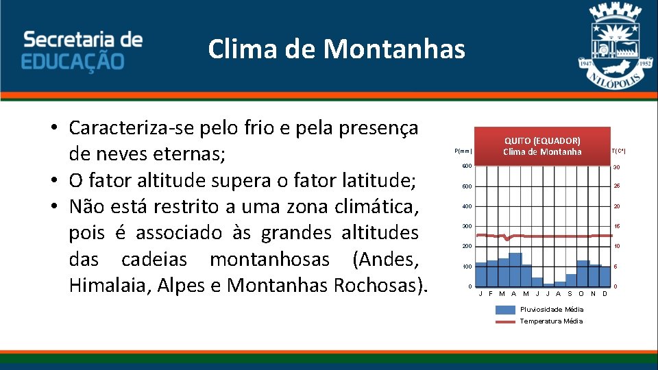  Clima de Montanhas • Caracteriza-se pelo frio e pela presença de neves eternas;