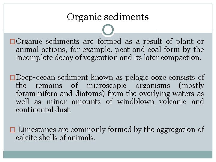 Organic sediments �Organic sediments are formed as a result of plant or animal actions;