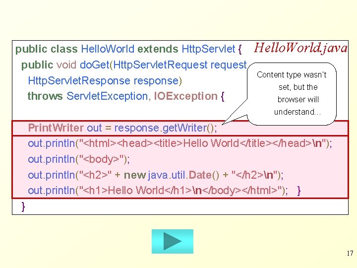 public class Hello. World extends Http. Servlet { public void do. Get(Http. Servlet. Request