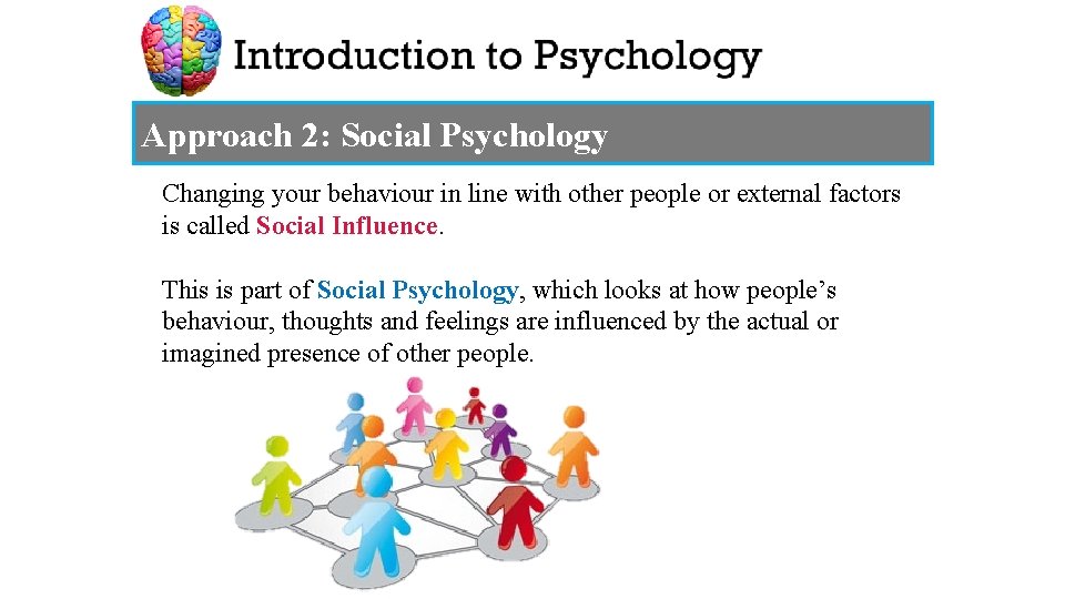 Approach 2: Social Psychology Changing your behaviour in line with other people or external