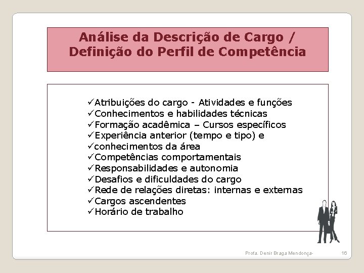 Análise da Descrição de Cargo / Definição do Perfil de Competência üAtribuições do cargo