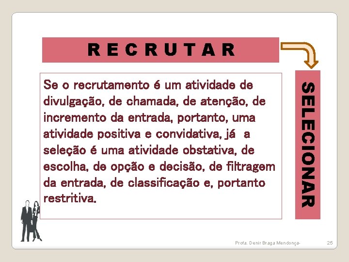 RECRUTAR SELECIONAR Se o recrutamento é um atividade de divulgação, de chamada, de atenção,