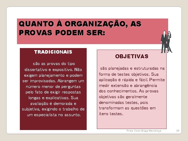 QUANTO À ORGANIZAÇÃO, AS QUANTO À ORGANIZAÇÃO AS PROVAS PODEM SER: TRADICIONAIS são as