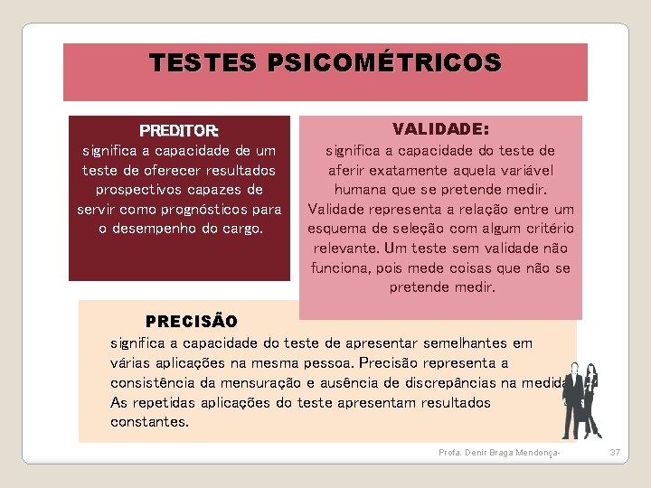 TESTES PSICOMÉTRICOS PREDITOR: significa a capacidade de um teste de oferecer resultados prospectivos capazes