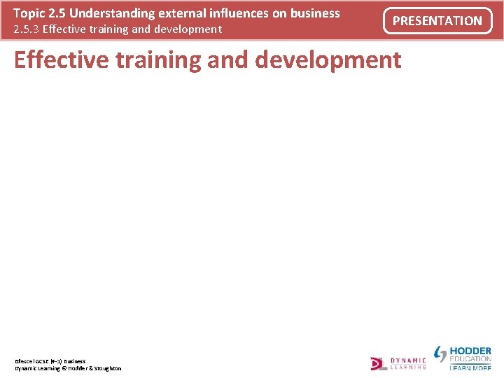 Topic 2. 5 Understanding external influences on business 2. 5. 3 Effective training and