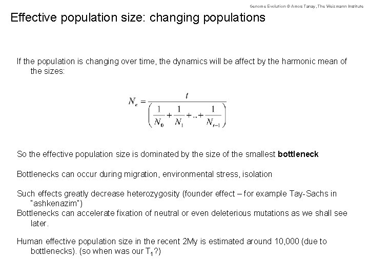 Genome Evolution © Amos Tanay, The Weizmann Institute Effective population size: changing populations If