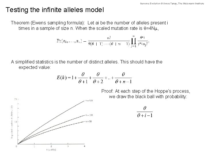 Genome Evolution © Amos Tanay, The Weizmann Institute Testing the infinite alleles model Theorem