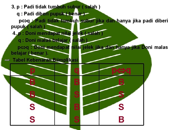 3. p : Padi tidak tumbuh subur ( salah ) q : Padi diberi