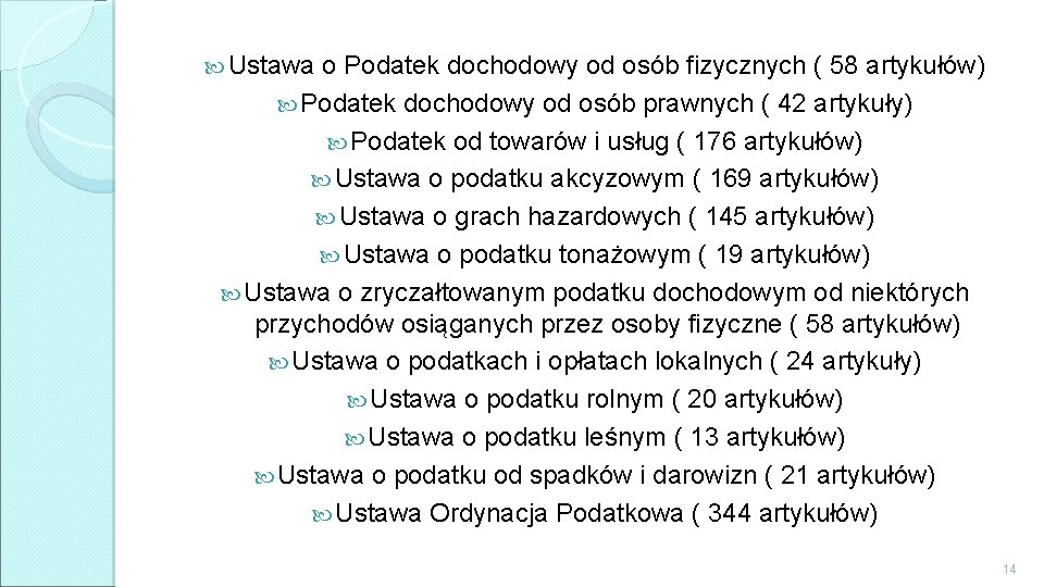  Ustawa o Podatek dochodowy od osób fizycznych ( 58 artykułów) Podatek dochodowy od