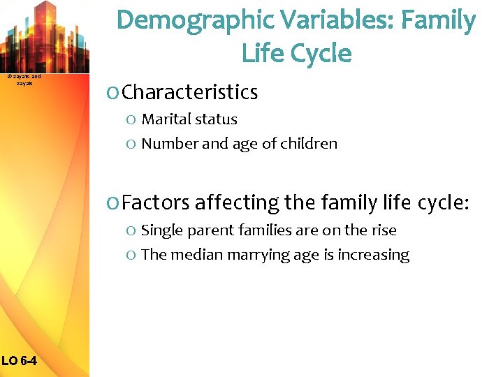 Demographic Variables: Family Life Cycle © zayats-andzayats O Characteristics O Marital status O Number