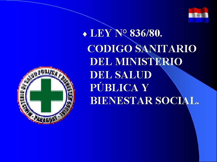 ¨ LEY N° 836/80. CODIGO SANITARIO DEL MINISTERIO DEL SALUD PÚBLICA Y BIENESTAR SOCIAL. ¨ LEY N° 836/80. CODIGO SANITARIO DEL MINISTERIO DEL SALUD PÚBLICA Y BIENESTAR SOCIAL.