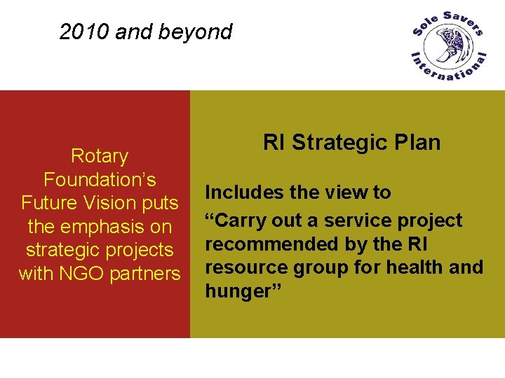 2010 and beyond Rotary Foundation’s Future Vision puts the emphasis on strategic projects with